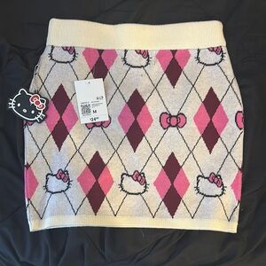 Hello Kitty Argyle Knit Skirt - Pink and Cream